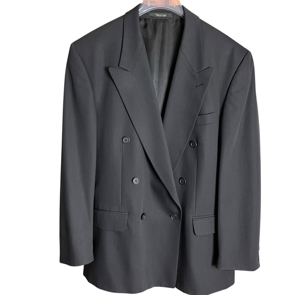 Franco Tassi Wool Double Breasted Navy Blue Pinstripe Jacket 35R Career Flawed